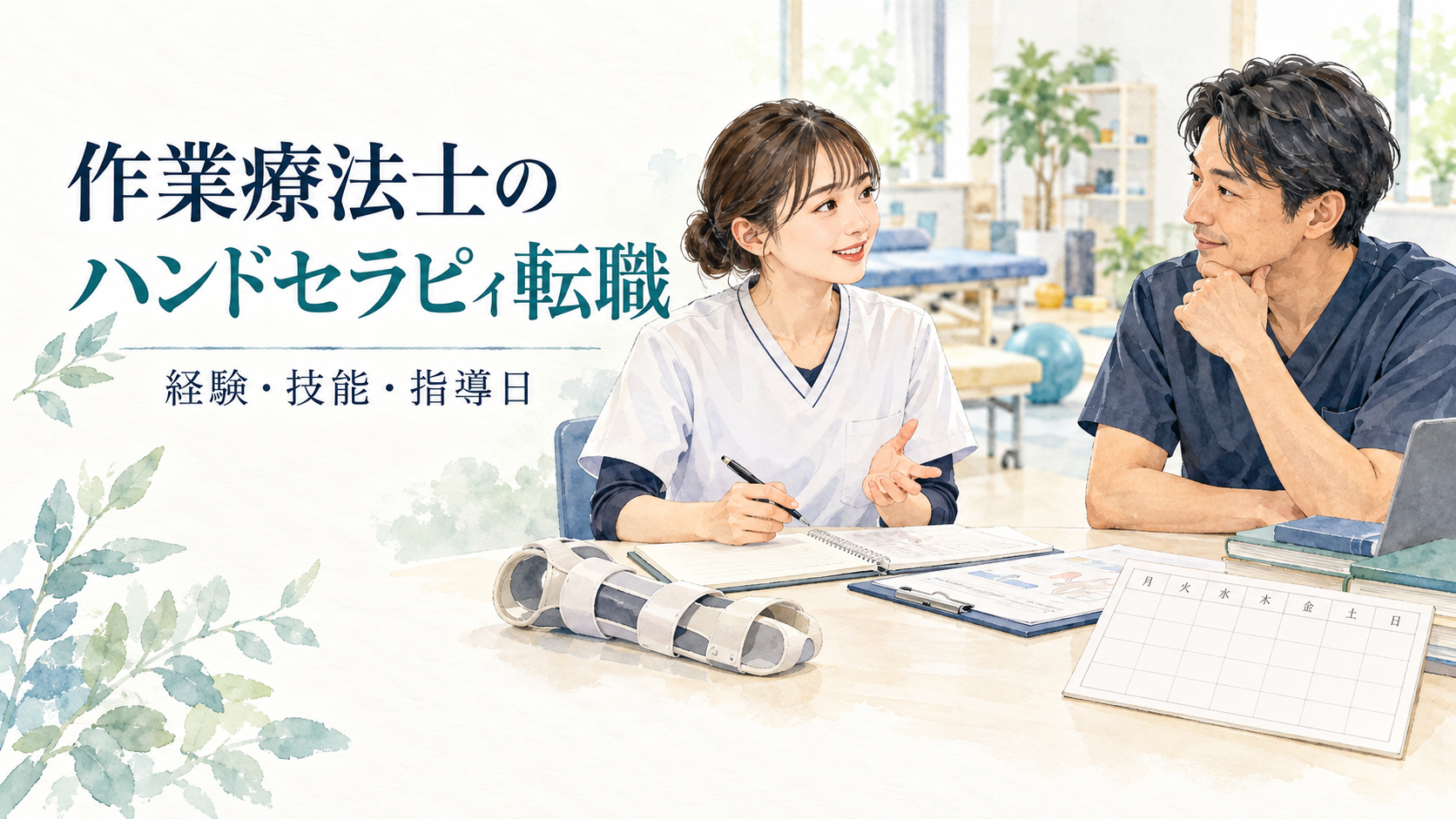 作業療法士がハンドセラピィへの転職で担当と指導の条件を相談する場面。