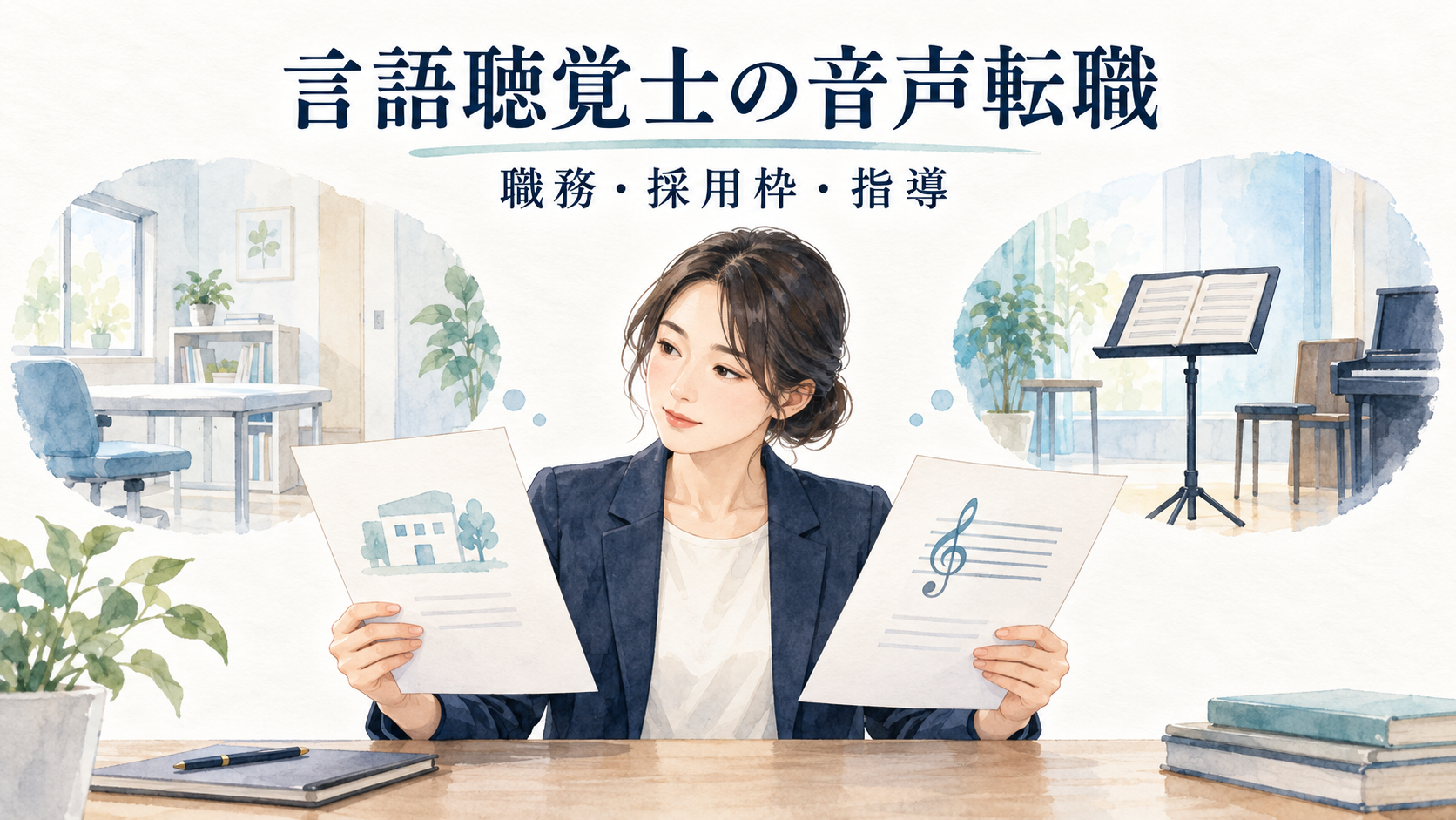 言語聴覚士が音声領域への転職で臨床職とスクール講師の職務を比較する図。